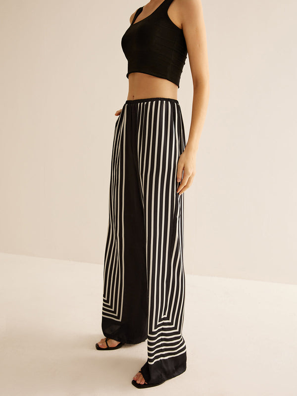 LOVEVVR Geometric Pinstripe Satin Pants