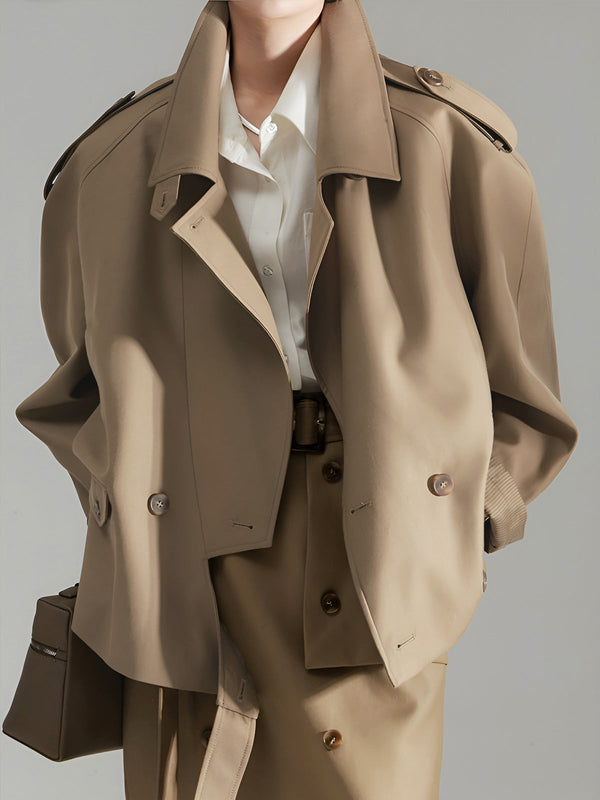 LOVEVVR Casual Asymmetrical Lapel Trench Coat