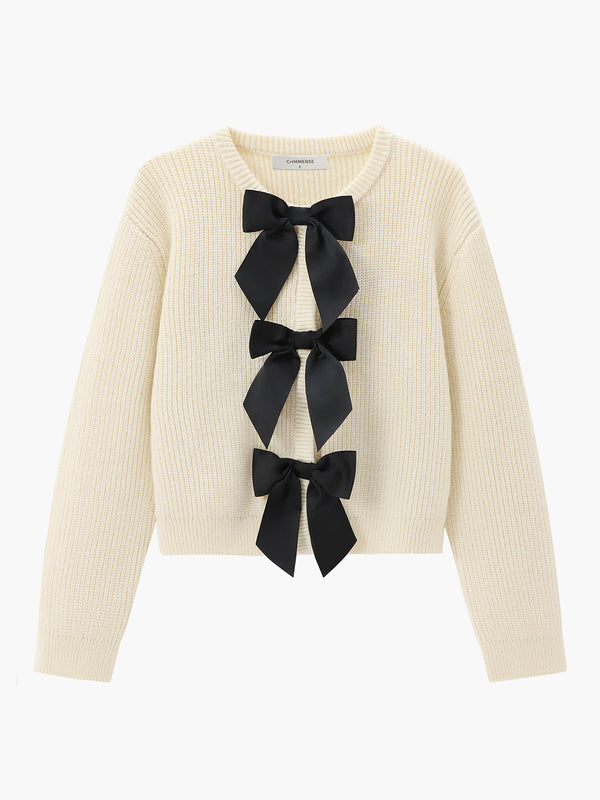 LOVEVVR Bow Ribbed Warm Sweater