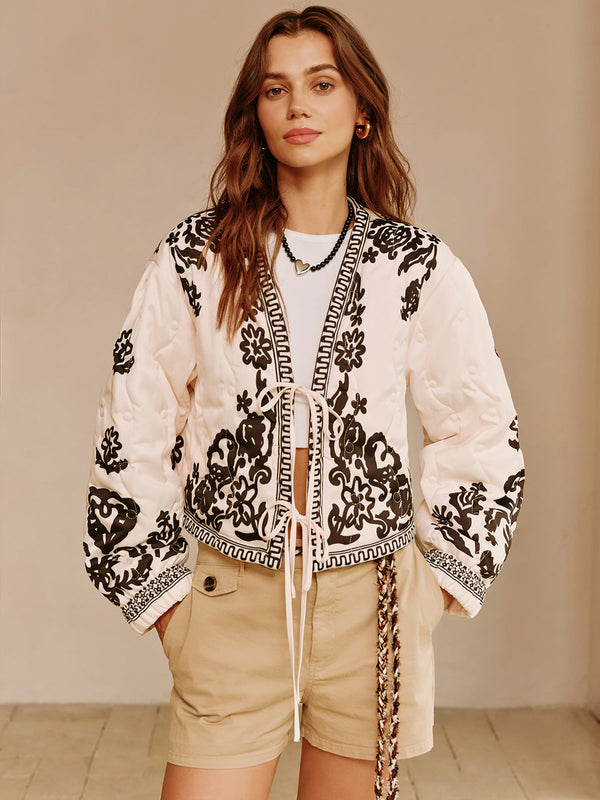 LOVEVVR Boheme Printed Lace Up Short Jacket