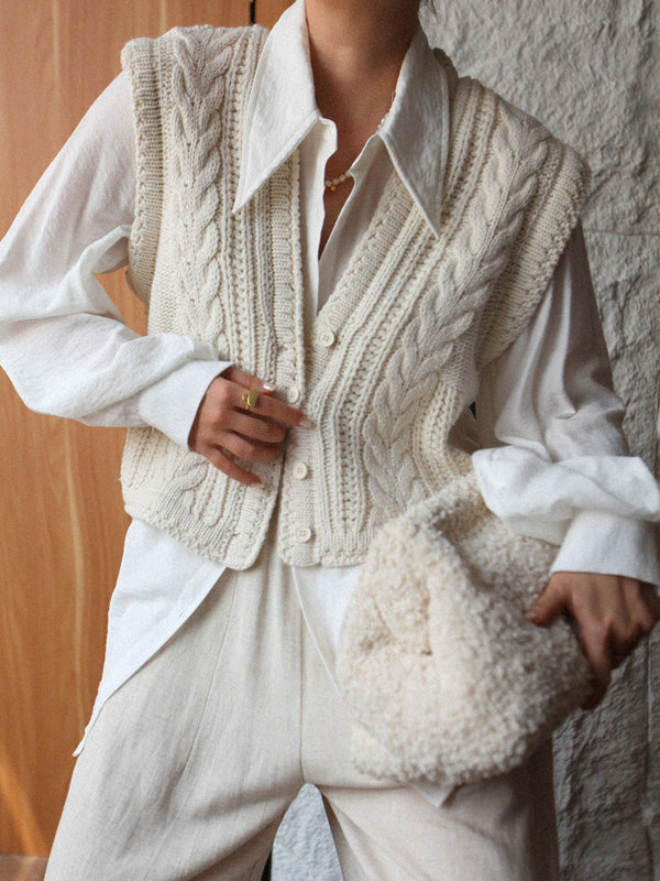 LOVEVVR Chunky Knit V-Neck Button Cardigan