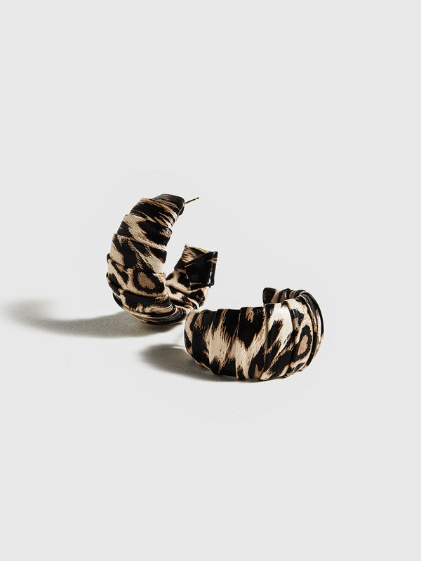 LOVEVVR Leopard Printed C-Shape Stud Hoop Earrings