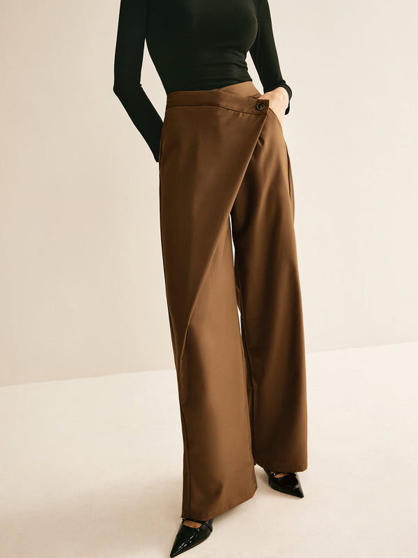 LOVEVVR Asymmetrical Mid-Waist Straight Pants