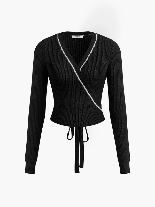 LOVEVVR Criss Cross Lace Up Sweater