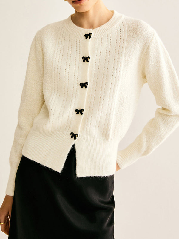 LOVEVVR Bow Button Panel Cardigan