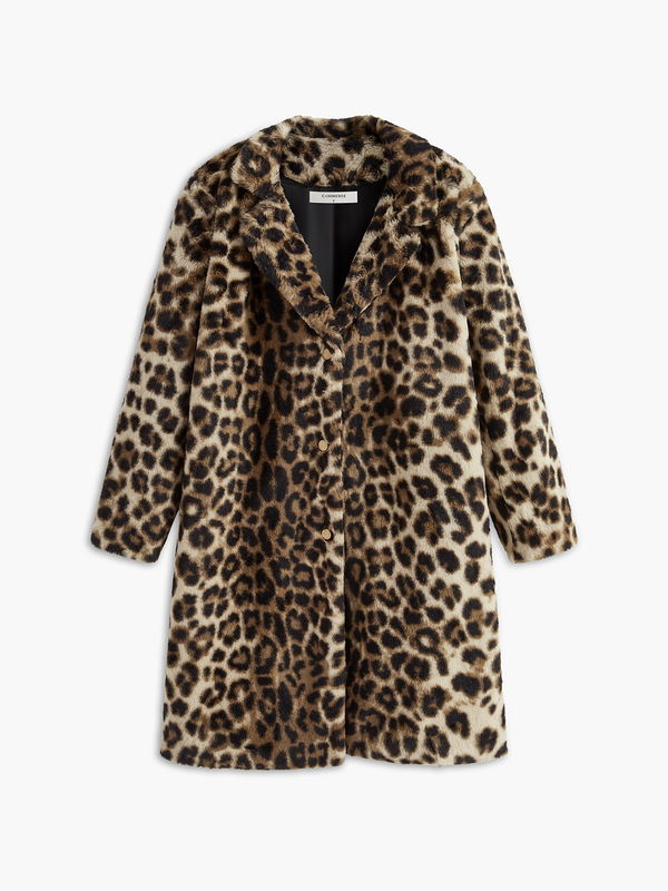 LOVEVVR Leopard Print Faux Fur Coat