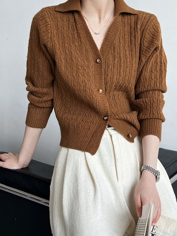 LOVEVVR Lapel Button Short Cardigan