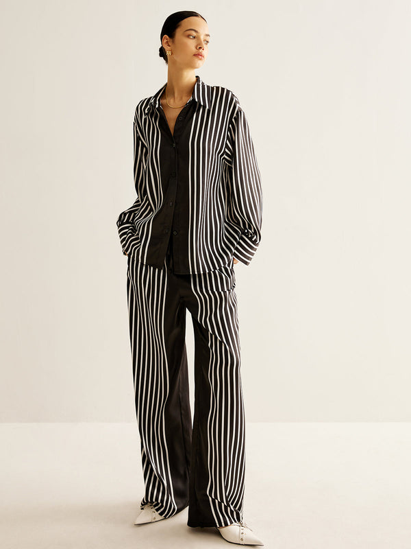 LOVEVVR Color Block Pinstripe Lapel Pants Set