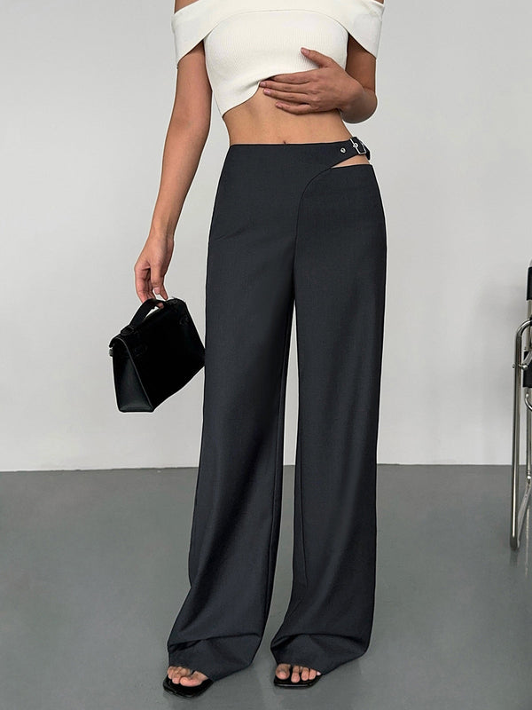 LOVEVVR Buckle Belted Cutout Pants