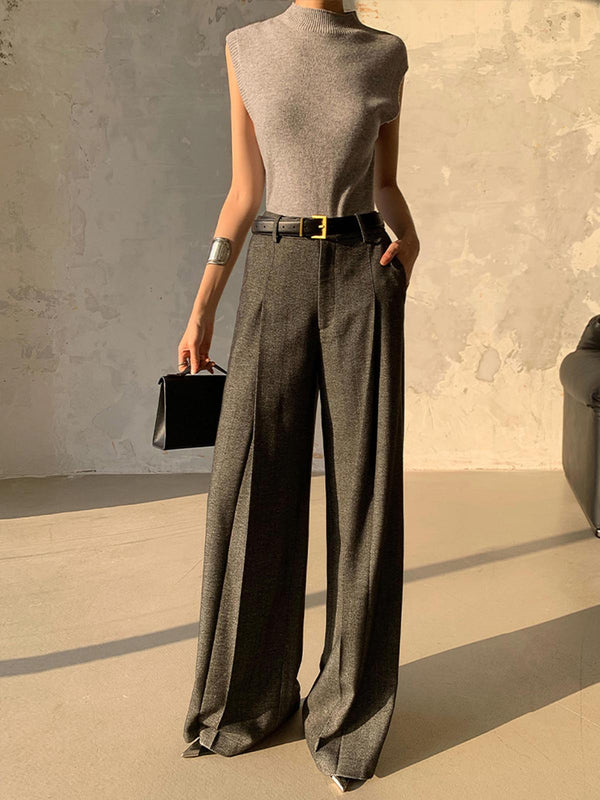 LOVEVVR High Waist Pleated Pants Without Belt