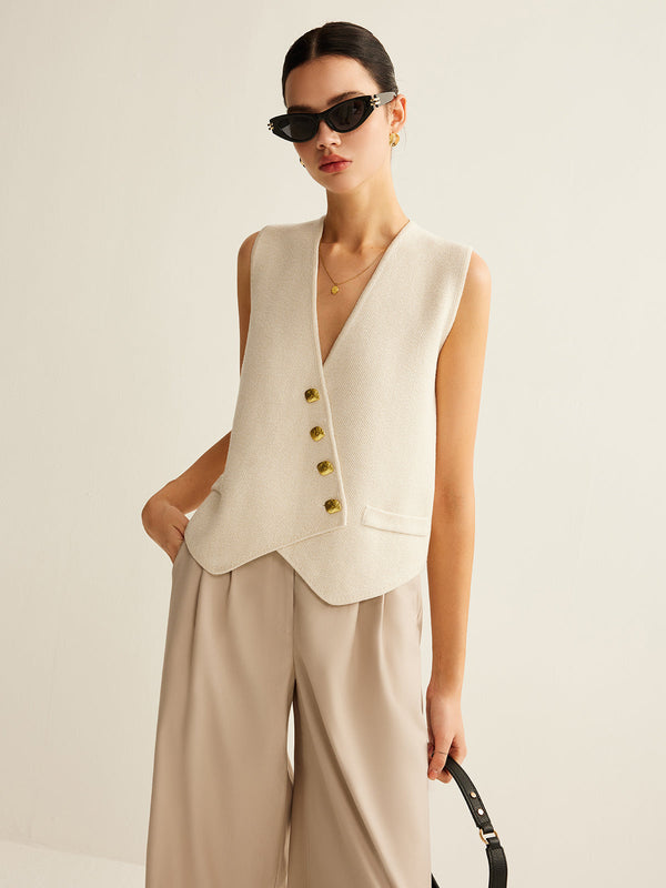 LOVEVVR Asymmetrical Button Sweater Vest