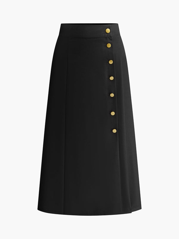 LOVEVVR Metal Button Midi Skirt