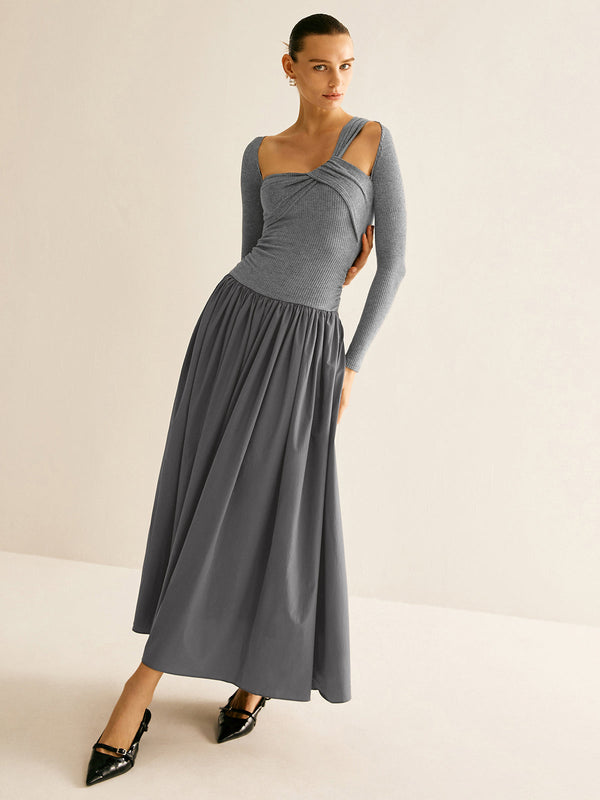 LOVEVVR Asymmetrical Chic Panel Pleated Dress