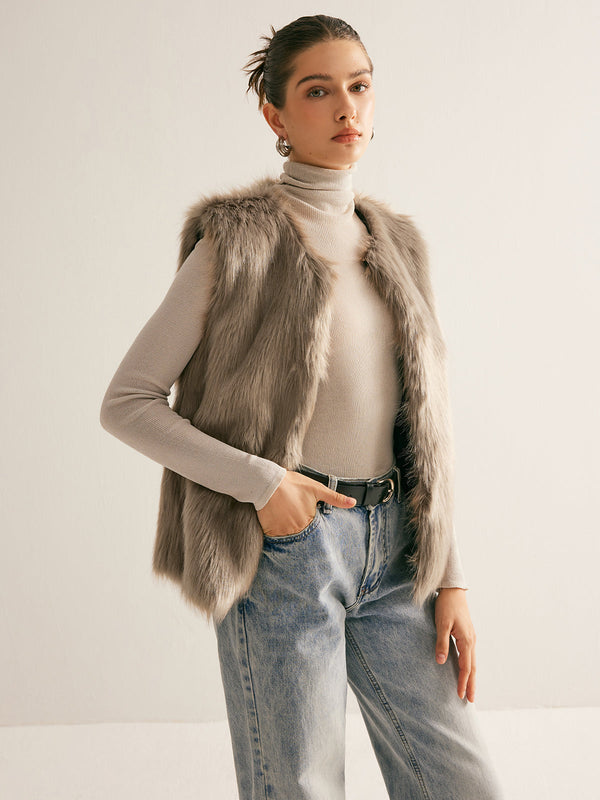 LOVEVVR Leisure Faux Fur Vest