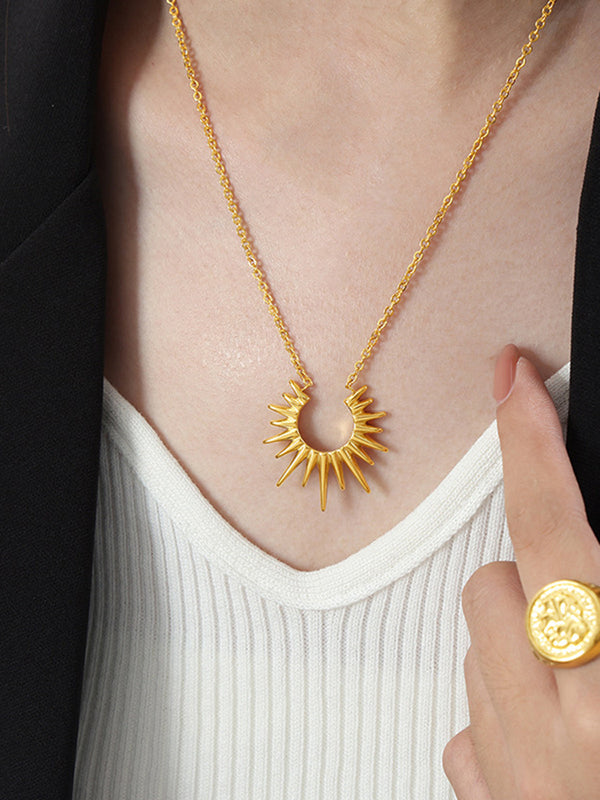 LOVEVVR Golden Sunburst Pendant Necklace