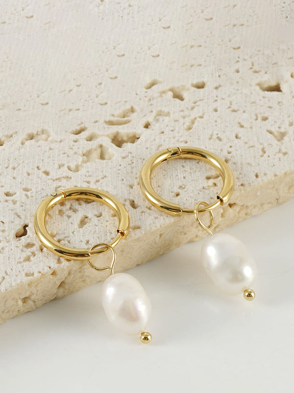 LOVEVVR Hoop-Ring Pearl Drop Earrings