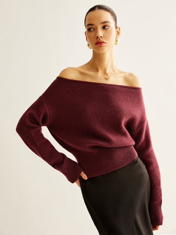 LOVEVVR Cold-Shoulder Cinched Sweater