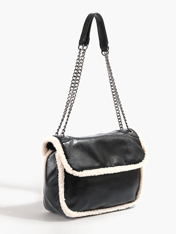 LOVEVVR Flap Textured Fleece Shoulder Bag