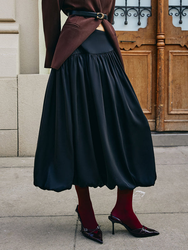 LOVEVVR Bud Waist Pleated Satin Skirt