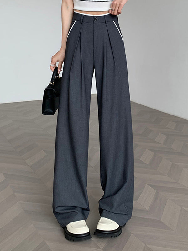 LOVEVVR Contrast Trim Pleated Draped Pants