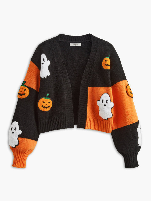 LOVEVVR Halloween Pumpkin Breasted Knit Top