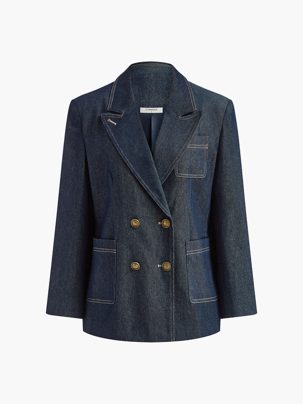 LOVEVVR Cotton Lapel Denim Blazer