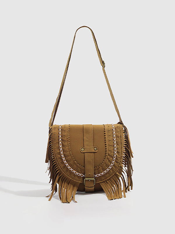 LOVEVVR Boheme Buckle Flap Tassel Bag