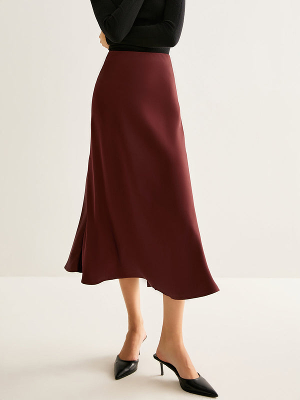 LOVEVVR Flowy Satin Midi Skirt