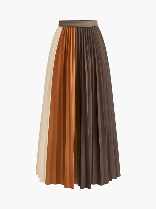 LOVEVVR Color Block Pleated Skirt