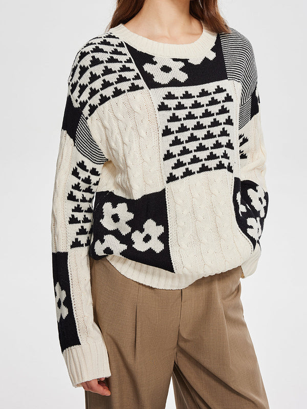 LOVEVVR Color Block Cable-Knit Warm Sweater