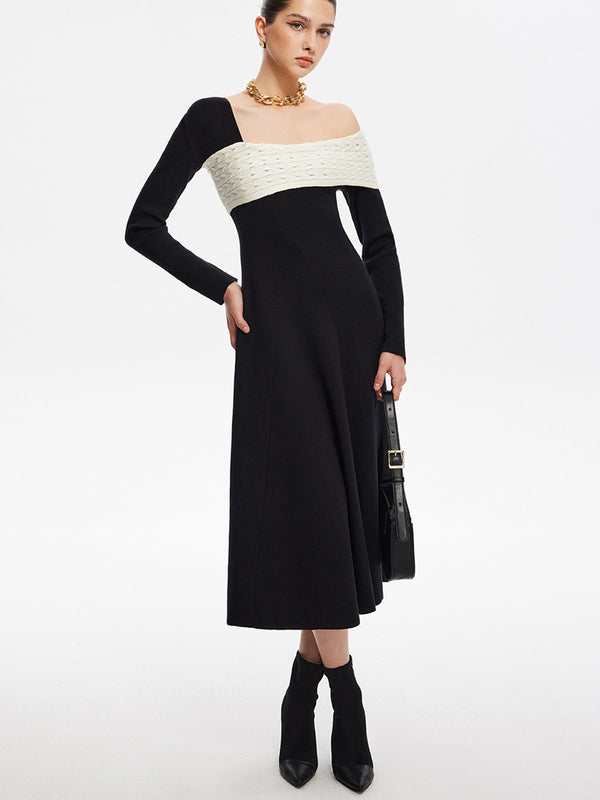 LOVEVVR Color Block One-Shoulder Sweater Dress