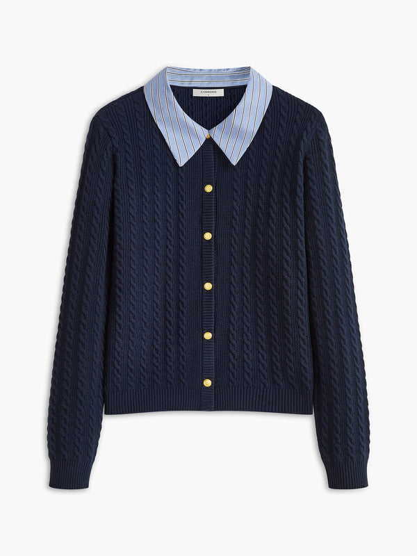 LOVEVVR Cable-Knit Button Panel Cardigan