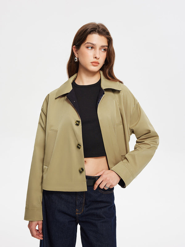 LOVEVVR Contrast Belt Button Trench Coat