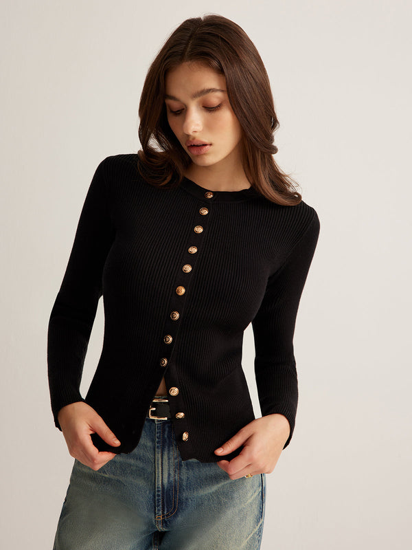 LOVEVVR Button Down Skinny Knit Top