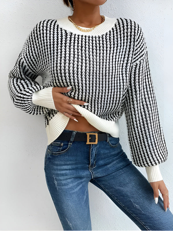 LOVEVVR Color Block Striped Knit Top