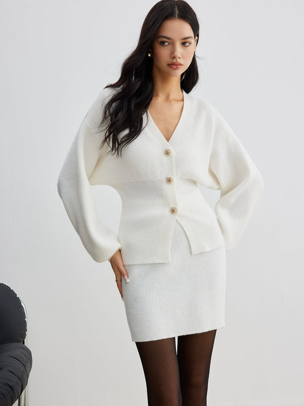 LOVEVVR Elegant Ribbed Sweater Mini Skirt