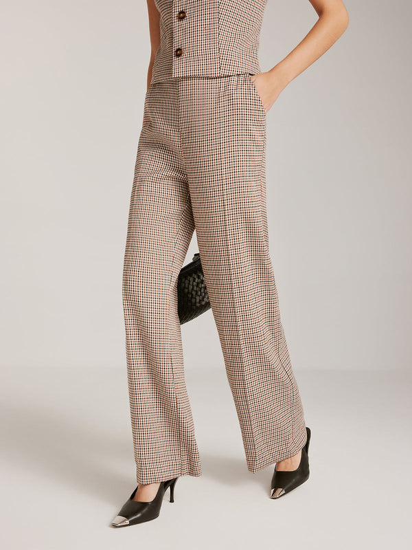 LOVEVVR High-Waist Plaid Belted Pants