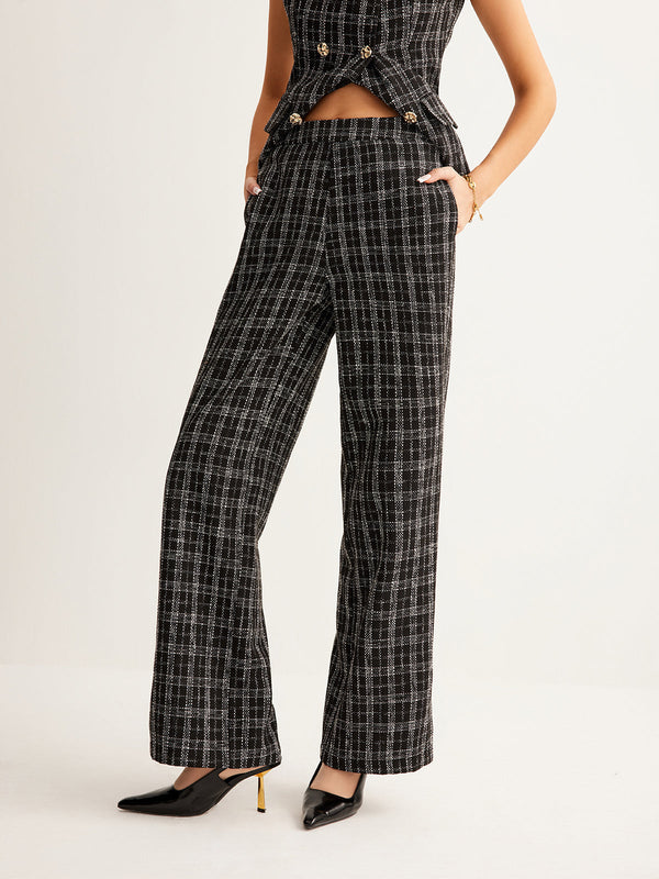 LOVEVVR Casual Checked Tweed Pants