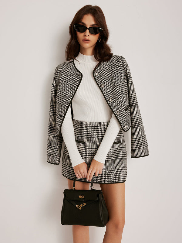 LOVEVVR Contrast Trim Plaid Button Jacket