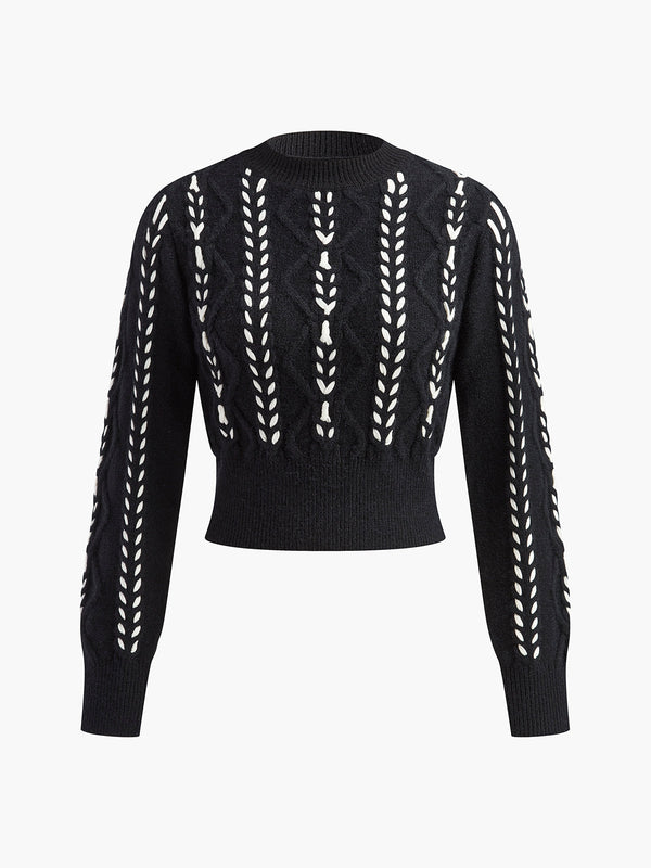 LOVEVVR Contrast Binding Cinched Twist Sweater