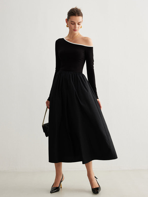 LOVEVVR Cold-Shoulder Pockets Panel Dress Without Belt