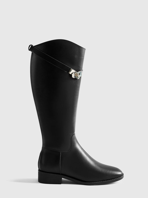 LOVEVVR Belted Knee-High Knight Boots