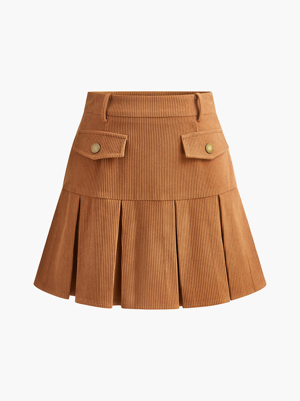 LOVEVVR Corduroy Pleated Mini Skirt