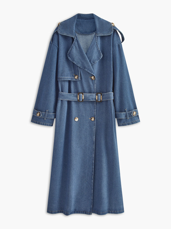 LOVEVVR Cotton Belted Denim Trench Coat