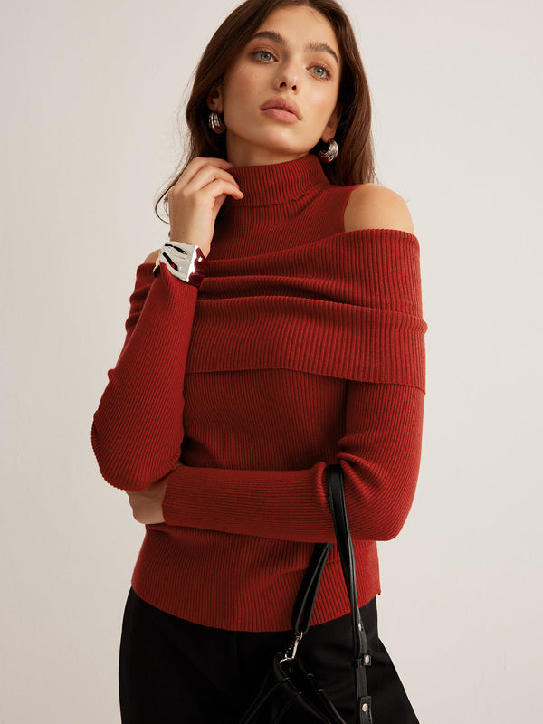 LOVEVVR Elegant Turtleneck Cutout Knit Top