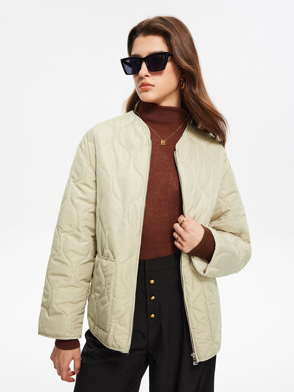 LOVEVVR Geometric-Pattern Plain Winter Coat