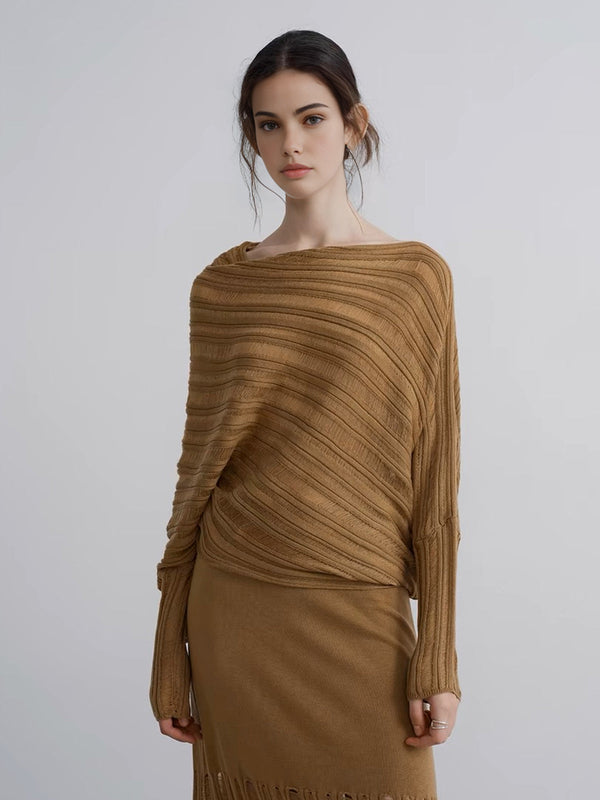 LOVEVVR Boheme Asymmetrical Neck Loose Sweater