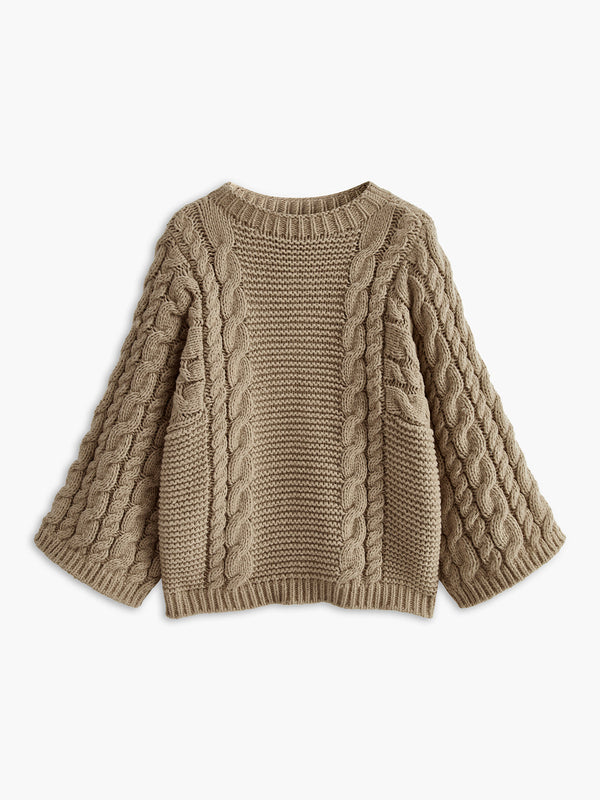 LOVEVVR Leisure Round Neck Cable Knit Sweater