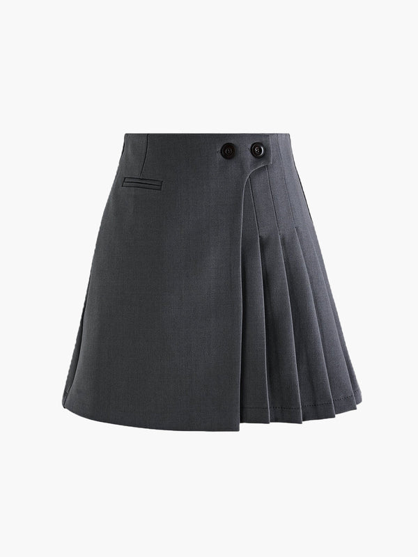 LOVEVVR Button Zipper Pleated Suit Skirt