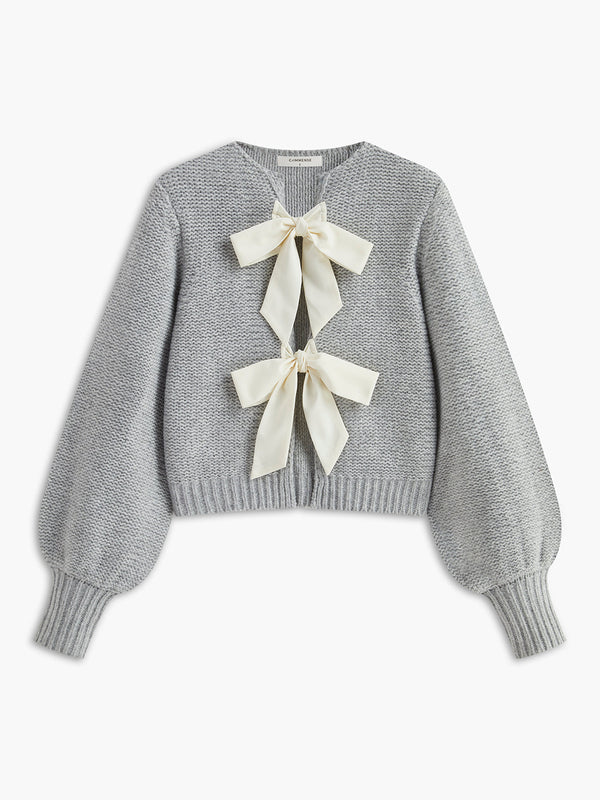 LOVEVVR Crew Neck Bow Knit Top